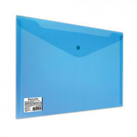 Пластиковая папка на кнопке Brauberg прозрачная, синий, А4, 224813