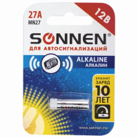 Батарейка Sonnen 27А MN27, 12В, алкалиновая, 1шт/уп