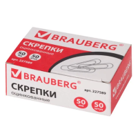 Скрепки канцелярские Brauberg 50мм, оцинкованные, 50шт/уп, 227589