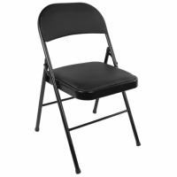 Стул складной BRABIX 'Golf Plus CF-003 КОМФОРТ', черный каркас, кожзам черный, В КОРОБЕ, 533026