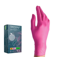 Перчатки нитриловые Benovy Nitrile MultiColor р.S, 7.6г, розовые, 50 пар