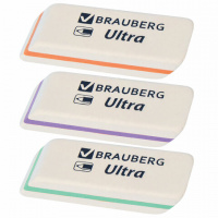 Ластик BRAUBERG 'Ultra', 50х14х8 мм, белый, детали ассорти, натуральный каучук, 228704