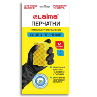 Перчатки МНОГОРАЗОВЫЕ латексные LAIMA, с ХЛОПКОВЫМ ВОЛОКНОМ, черные, размер M (средний), вес 55 г, 7