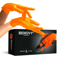 Перчатки нитриловые Benovy Nitrile Ultra Protection BS р.L, оранжевые, особопрочные, 25 пар