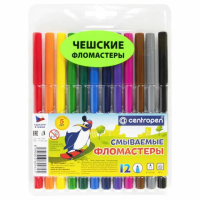 Фломастеры для рисования Centropen Washable 12 цветов, смываемые