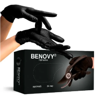 Перчатки нитриловые Benovy Nitrile Ultra Protection BS р.М, черные, особопрочные, 25 пар