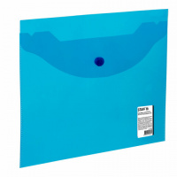 Папка-конверт с кнопкой МАЛОГО ФОРМАТА (240х190 мм), А5, прозрачная, синяя, 0,15 мм, STAFF, 270466,