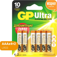 Батарейка Gp Ultra AAA LR03, 1.5В, алкалиновая, GPPCA24AU019, 6шт/уп