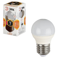 Лампа светодиодная Эра 7Вт, E27, 2700К, теплый белый свет, шар