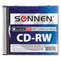 Диск CD-RW Sonnen 700 Mb, 4-12x, Slim Case, 512579