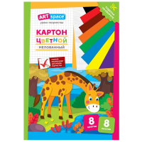 Картон цветной A4, ArtSpace, 8л., 8цв., мелованный, в папке, 'Жираф'