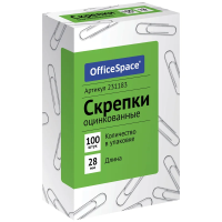 Скрепки канцелярские Officespace 28мм, овальные, оцинкованные, 100шт/уп
