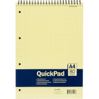 Блокнот Quickpad Yellow Pad, А4, 80 листов, в клетку, на спирали, ламинированный картон
