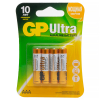 Батарейка Gp Ultra AAA, (LR03) 24AU алкалиновая BC4, 4шт/уп
