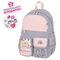 Рюкзак BRAUBERG PASTEL с термонашивками в комплекте, 'Sweet paws', серый, 40х29х14 см, 272064