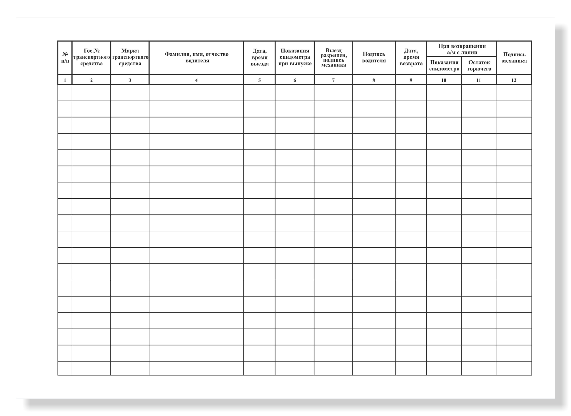 Журнал выхода и возвращения автотранспорта образец 2022