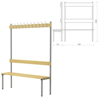 Вешалка для одежды со скамьей П-091Д/1,5 11 крючков, 1818х1480х370мм, металл/дерево, серый