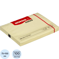 Блок для записей с клейким краем Kores желтый, пастельный, 100х75мм, 100 листов