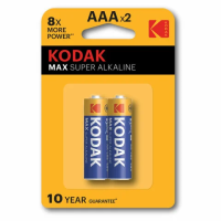 Батарейки алкалиновые 'мизинчиковые' КОМПЛЕКТ 2 шт., KODAK Max Super Alkaline, ААА (LR03, 15А), блистер, Б0005132