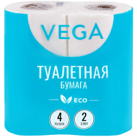 Бумага туалетная Vega  2-слойная, 4шт., эко, 15м, тиснение, белая