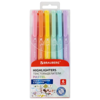 Набор текстовыделителей Brauberg Twin Pastel 6 пастельных цветов, 1-5 мм, скошенный наконечник