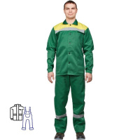 Костюм рабочий летний мужской Механик (р.68-70) 170-176, зелено-желтый, с полукомбинезоном, с СОП