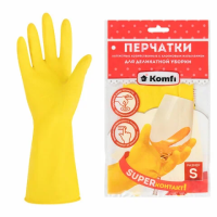 Перчатки МНОГОРАЗОВЫЕ латексные 'Для деликатной уборки', размер 6,5-7, S (малый), вес 23 г, KOMFI, DGL016L