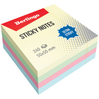 Блок для записей с клейким краем Berlingo Ultra Sticky 4 цвета, 50х50мм, 240 листов