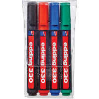 Набор перманентных маркеров Edding 330 набор 4 цвета, 1-5мм, скошенный наконечник, универсальный, за