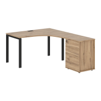 Стол эргономичный с тумбой EUCET 1318(R) Дуб Денвер светлый/Черный 1360х1880х750 EDIS