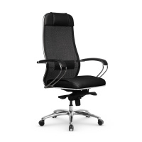 Кресло руководителя Метта Samurai SL-1.04 MPES, ткань-сетка/экокожа, черная, крестовина хром