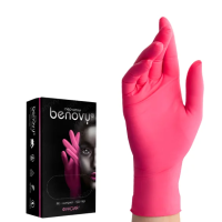 Перчатки нитриловые Benovy Nitrile MultiColor р.M, фуксия, 50 пар
