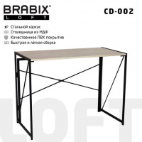 Стол на металлокаркасе BRABIX 'LOFT CD-002', 1000х500х750 мм, складной, цвет дуб натуральный, 641214