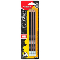 Набор чернографитных карандашей Maped Black Pep's HB, трехгранные, с ластиком, 6шт, 851731