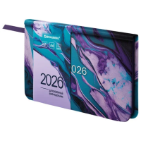 Еженедельник датированный 2026 МАЛЫЙ ФОРМАТ 95х155 мм, А6, BRAUBERG 'Vista', под кожу, 'Мрамор', 117