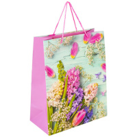 Пакет подарочный Золотая Сказка Spring Flowers, 26.5x12.7x33см, розовый с голубым