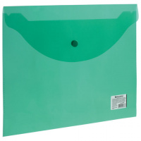 Пластиковая папка на кнопке Brauberg зеленая прозрачная, А4