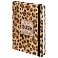 Ежедневник датированный 2026 с резинкой 145х203 мм, А5, BRAUBERG, твердый, фольга, 'Леопард', 117334