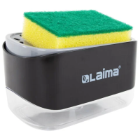 Диспенсер/дозатор для моющего средства органайзер + губка, ЧЕРНЫЙ, 14,5х9х10 см, LAIMA HOME, 700042