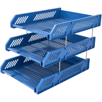 Лоток горизонтальный для бумаг Deli E9209 набор 3шт на металл.стерж синий