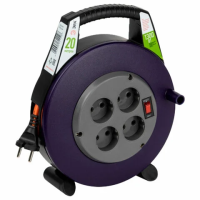 Удлинитель на катушке ЭРА BPx-4, 4 розетки без заземления, с выключателем, 20 м, 2x0,75 мм, 1300 Вт,