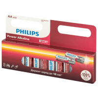 Батарейки алкалиновые 'пальчиковые' КОМПЛЕКТ 12 шт., PHILIPS Power Alkaline, АА (LR6, 24А), блистер,