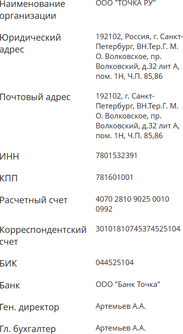 Реквизиты компании