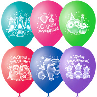 Воздушные шары,  50шт., M10/25см, ПатиБум 'Зверушки-Игрушки С Днем Рождения', пастель+декор