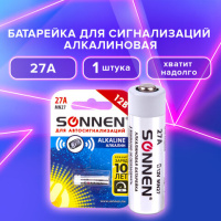 Батарейка Sonnen 27А MN27, 12В, алкалиновая, 1шт/уп
