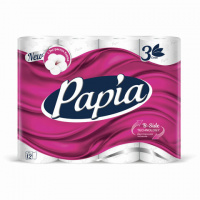 Туалетная бумага Papia без аромата, белая, 3 слоя, 12 рулонов, 140 листов, 16.8м