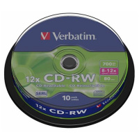 Диск CD-RW Verbatim 700Mb, 12х, Cake Box, 10шт/уп