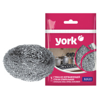 Губка для мытья посуды York XL 8х8х4см, металлическая, средняя, спиральная, 27г, нержавеющая сталь