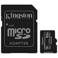 Карта памяти microSDXC 64 GB KINGSTON Canvas Select Plus, UHS-I U1, 100 Мб/с (class 10), адаптер, SD