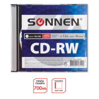 Диск CD-RW Sonnen 700 Mb, 4-12x, Slim Case, 512579